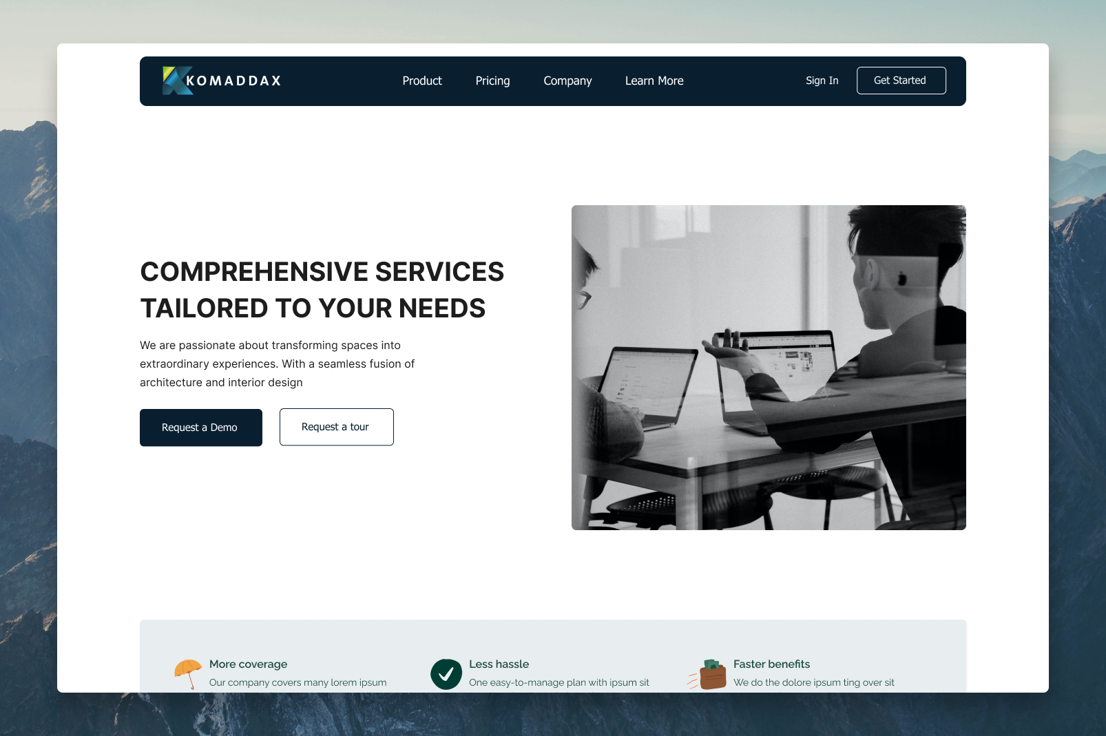 Startup site hero interface